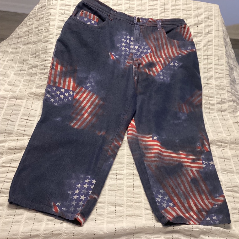 Bill Blass Jeans Womens 14P American Flag Print Stretch High Rise Cropped Pants